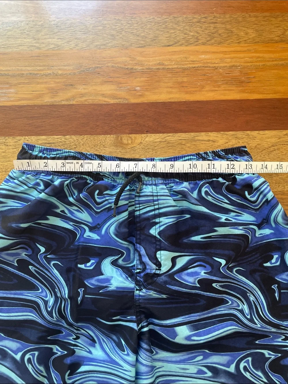 Kids Blue & Black Swirl Swim Trunks